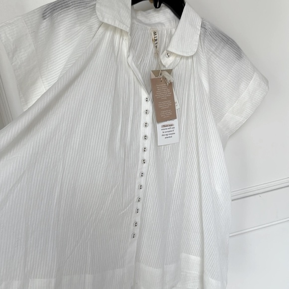 MIRTH Kerala Short Sleeved Blouse Button Down White Pinstripe XSMALL NEW NWT - Picture 8 of 14